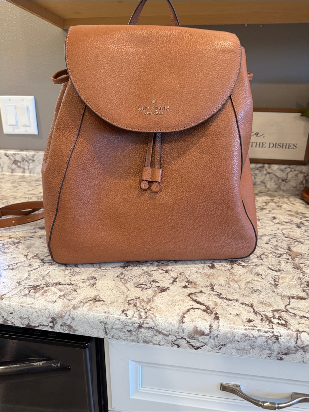 kate spade Tan Pebbled Leather Laptop Backpack